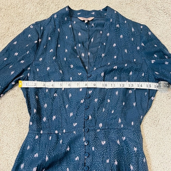 Tailored Rebecca Taylor Navy Blue Silk-Blend Tie-Waist Jumpsuit. Size 2. - Picture 14 of 16